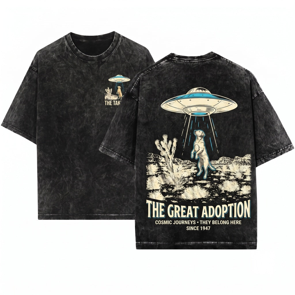 Vintage UFO Alien Abduction Sci Fi Desert Funny Puppy Pet Gift Unisex Wash T-Shirt