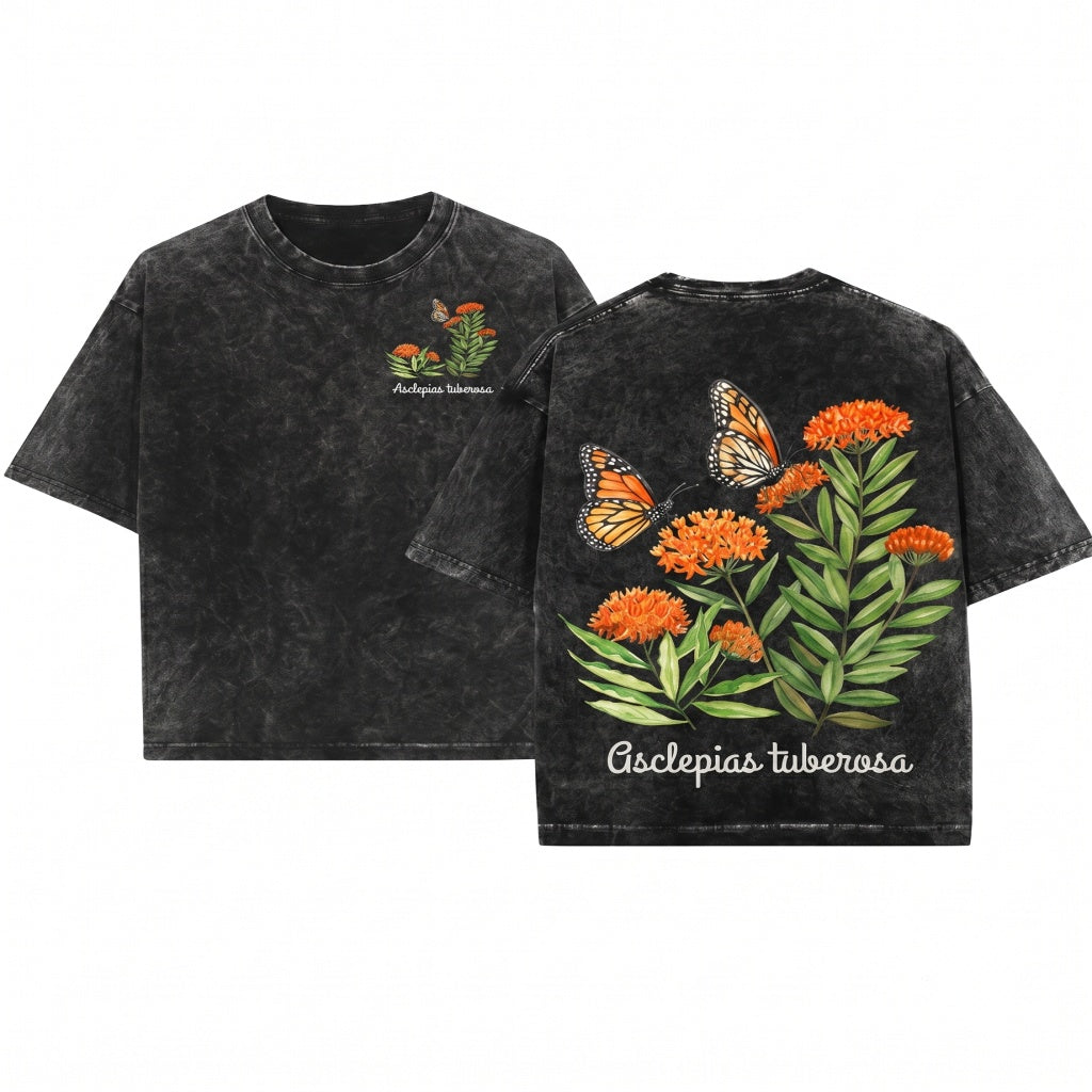 Monarch Butterfly Milkweed Garden Botanical Nature Graphic Unisex Wash T-Shirt