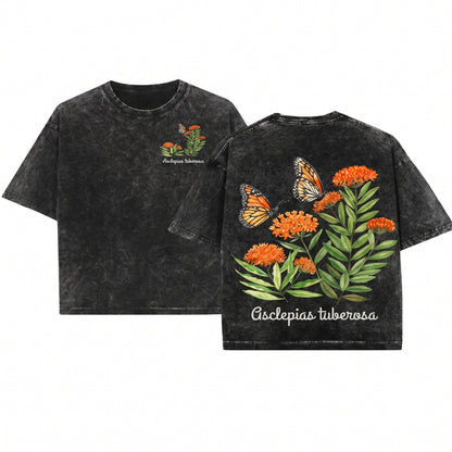 Monarch Butterfly Milkweed Garden Botanical Nature Graphic Unisex Wash T-Shirt