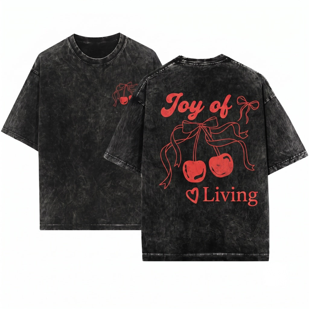 French Fruitcore Graphic Cherry Top Unisex Wash T-Shirt