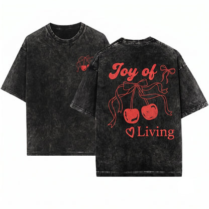 French Fruitcore Graphic Cherry Top Unisex Wash T-Shirt