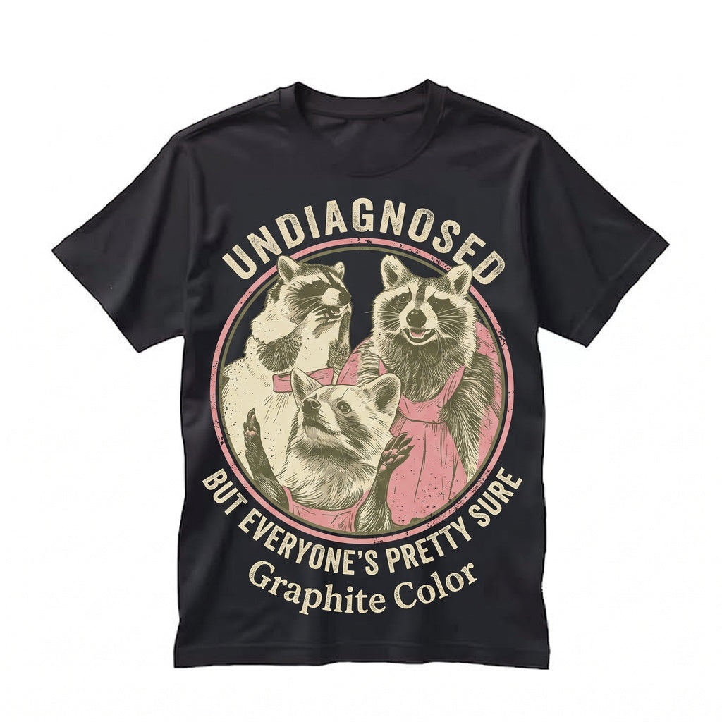 Undiagnosed But Everyones Pretty Sure Funny Raccoon Graphic Vintage Humor Unisex TShirt
