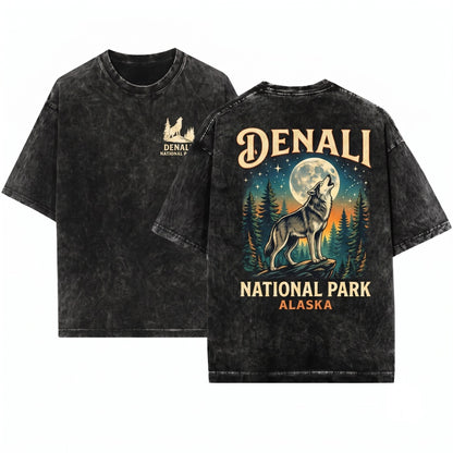 Denali National Park Vintage Alaska Graphic Outdoor Nature Unisex Wash T-Shirt