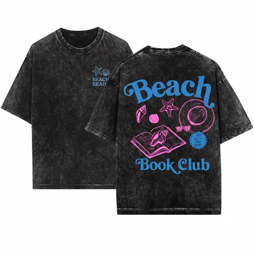 Beach Book Club Reading Retro Girl Summer Bookish Day Gift Unisex Wash T-Shirt