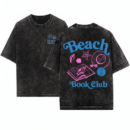 Beach Book Club Reading Retro Girl Summer Bookish Day Gift Unisex Wash T-Shirt