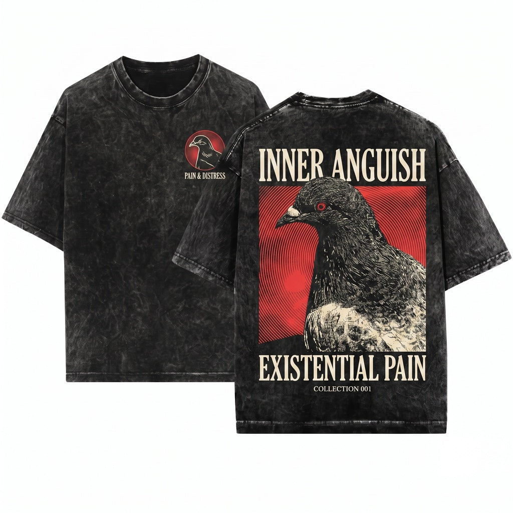 Anguish Pigeon Vintage Japanese Retro Graphic Graphic Tee Unisex Wash T-Shirt