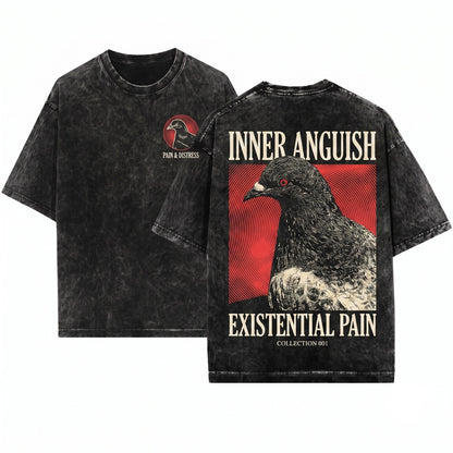 Anguish Pigeon Vintage Japanese Retro Graphic Graphic Tee Unisex Wash T-Shirt