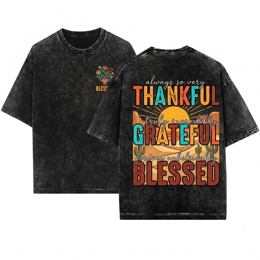 Retro Grunge Christian Fall Thanksgiving Autumn Blessed Grateful Praise Top Unisex Wash T-Shirt