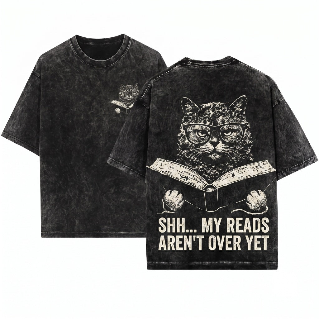 Selkirk Rex Cat Book Lover Reading Mom Dad Bookworm Unisex Wash T-Shirt