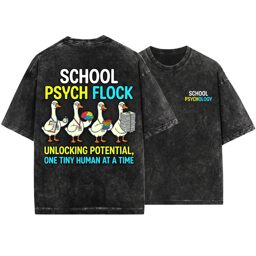 School Psychologist Goose Clipboard Brain Pop It Paperwork SPED Assessment Humor Graphic Unisex Wash T-Shirt