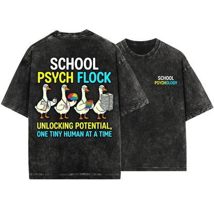 School Psychologist Goose Clipboard Brain Pop It Paperwork SPED Assessment Humor Graphic Unisex Wash T-Shirt