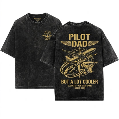 Mens Pilot Dad Like A Normal Father Cooler Gift Ideas Day Vintage Graphic Unisex Wash T-Shirt