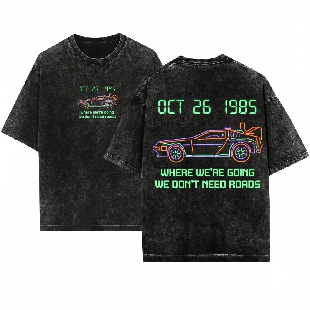 Retro 80s Sci-Fi Time Travel Doc Marty Graphic Unisex Wash T-Shirt