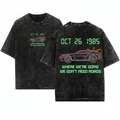 Retro 80s Sci-Fi Time Travel Doc Marty Graphic Unisex Wash T-Shirt