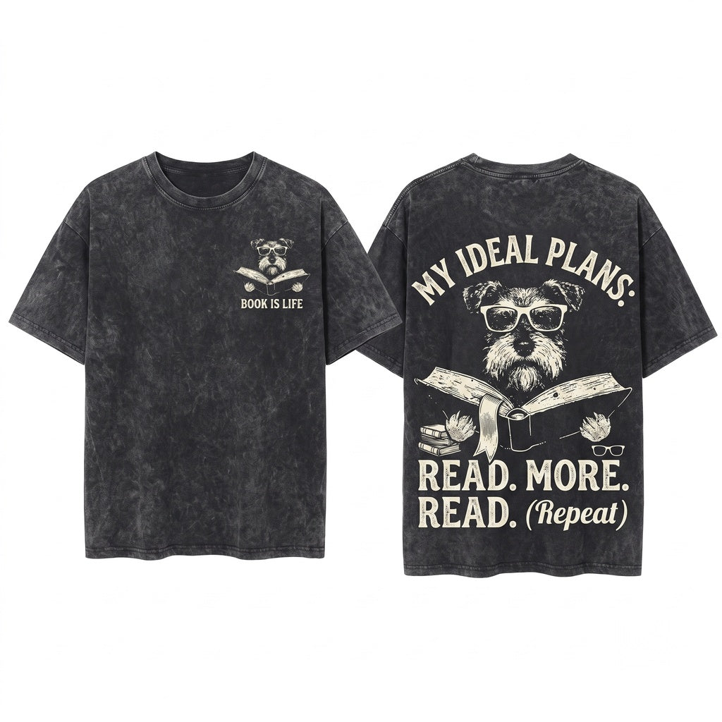 Miniature Schnauzer Reading Book Dog Mom Dad Gift Bookish Unisex Wash T-Shirt