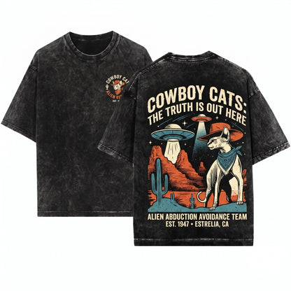 Vintage Sphynx Peterbald Hairless Cat UFO Cowboy Ranch Wild West Country Style Mom Dad Gift Unisex Wash T-Shirt