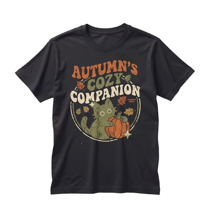 Embroidered Black Cat Pumpkin Fall Leaves Autumn Graphic Unisex TShirt
