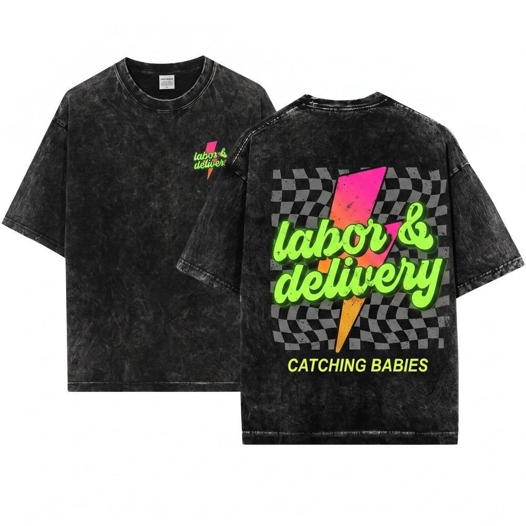 Neon Lightning Bolt Labor Delivery Registered Nurse RN L&D Gift Unisex Wash T-Shirt