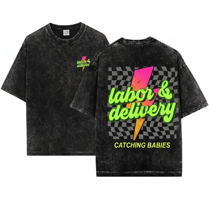 Neon Lightning Bolt Labor Delivery Registered Nurse RN L&D Gift Unisex Wash T-Shirt