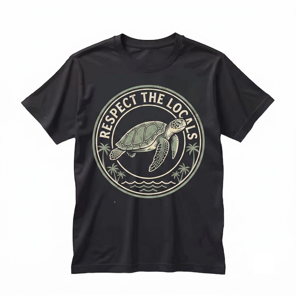 Respect The Locals Sea Turtle Graphic Vintage Ocean Conservation Marine Life Aesthetic Beachwear Gift Unisex TShirt