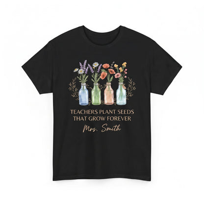 Personalized Teacher Jute Tote Bag Floral Gift for Educators Unisex TShirt
