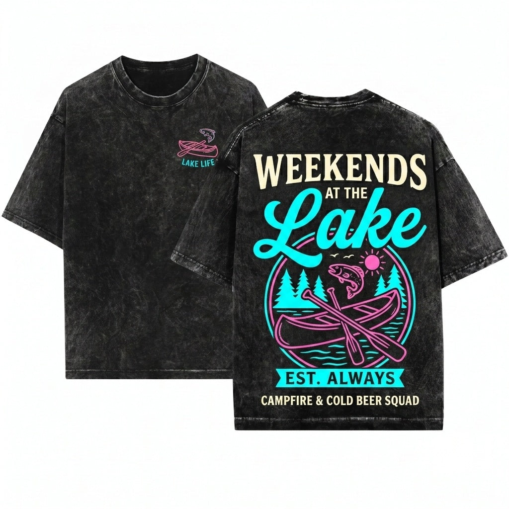 Hand Drawn Lake River Boating Life Trendy Summer Weekends Lover Unisex Wash T-Shirt