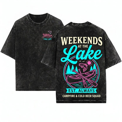 Hand Drawn Lake River Boating Life Trendy Summer Weekends Lover Unisex Wash T-Shirt
