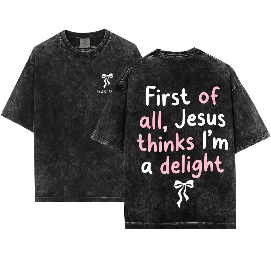 Jesus Thinks I’m A Delight Christian Coquette Bow Faith Based Cute Religious Retro Girl Unisex Wash T-Shirt