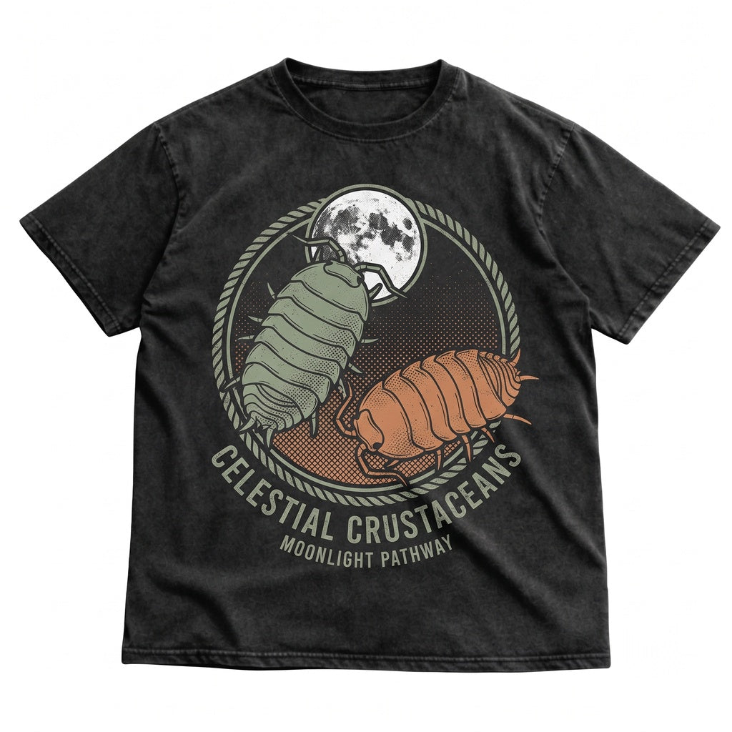 Three Isopod Moon Graphic, Funny 90s Vintage Aesthetic Retro Pill Bug Woodlouse Top, Ironic Parody Gift, Roly Poly Unisex TShirt