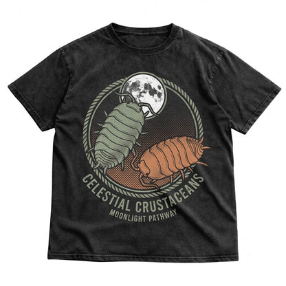 Three Isopod Moon Graphic, Funny 90s Vintage Aesthetic Retro Pill Bug Woodlouse Top, Ironic Parody Gift, Roly Poly Unisex TShirt