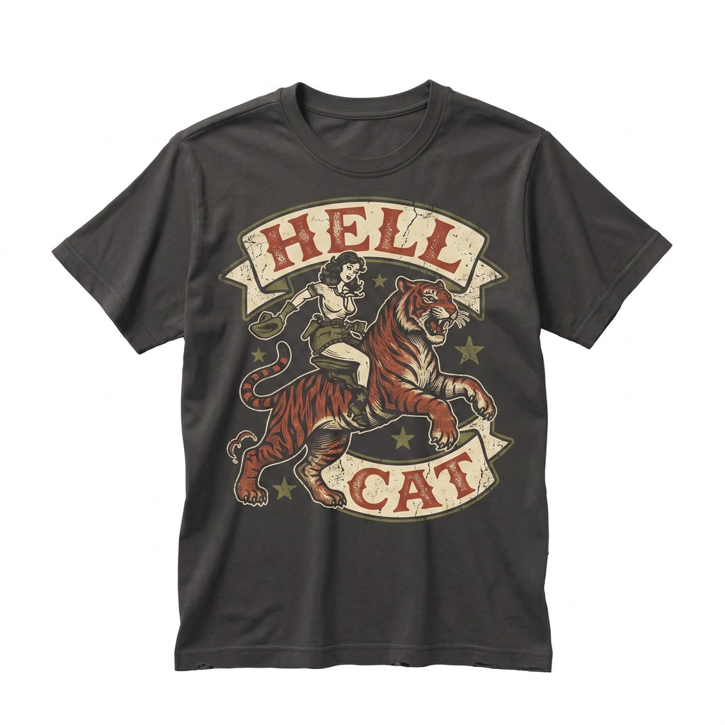 Vintage Pin Up Tiger Rider Rodeo Concert Western Graphic Unisex TShirt