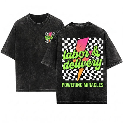 Neon Lightning Bolt Labor Delivery Registered Nurse RN L&D Gift Unisex Wash T-Shirt