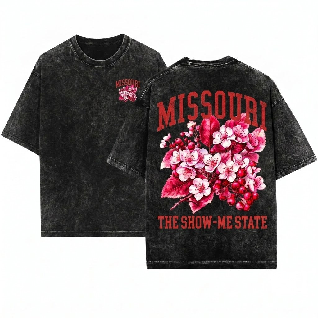 Missouri Botanical Flower Nature Travel Gift for Mom Girlfriend Unisex Wash T-Shirt