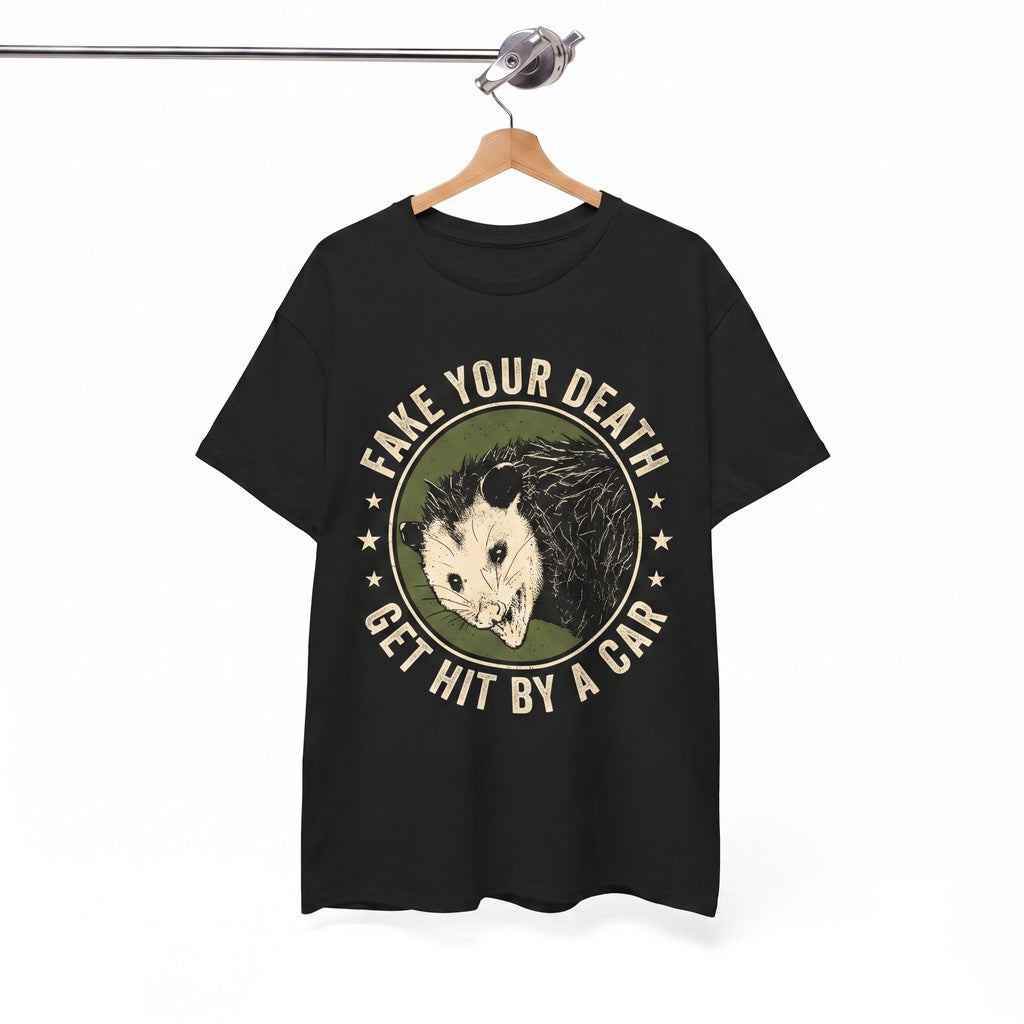 Fake Your Death Opossum Graphic Green Retro Vintage Possum Animal Casual Cotton Unisex TShirt