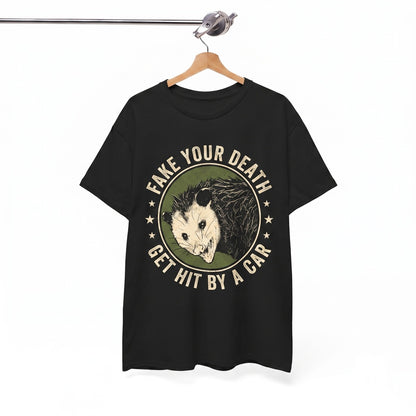 Fake Your Death Opossum Graphic Green Retro Vintage Possum Animal Casual Cotton Unisex TShirt