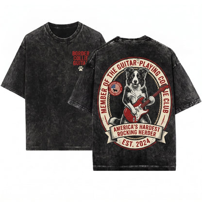 Border Collie Rocker Guitar Music Dog Lover Gift Funny Style Unisex Wash T-Shirt