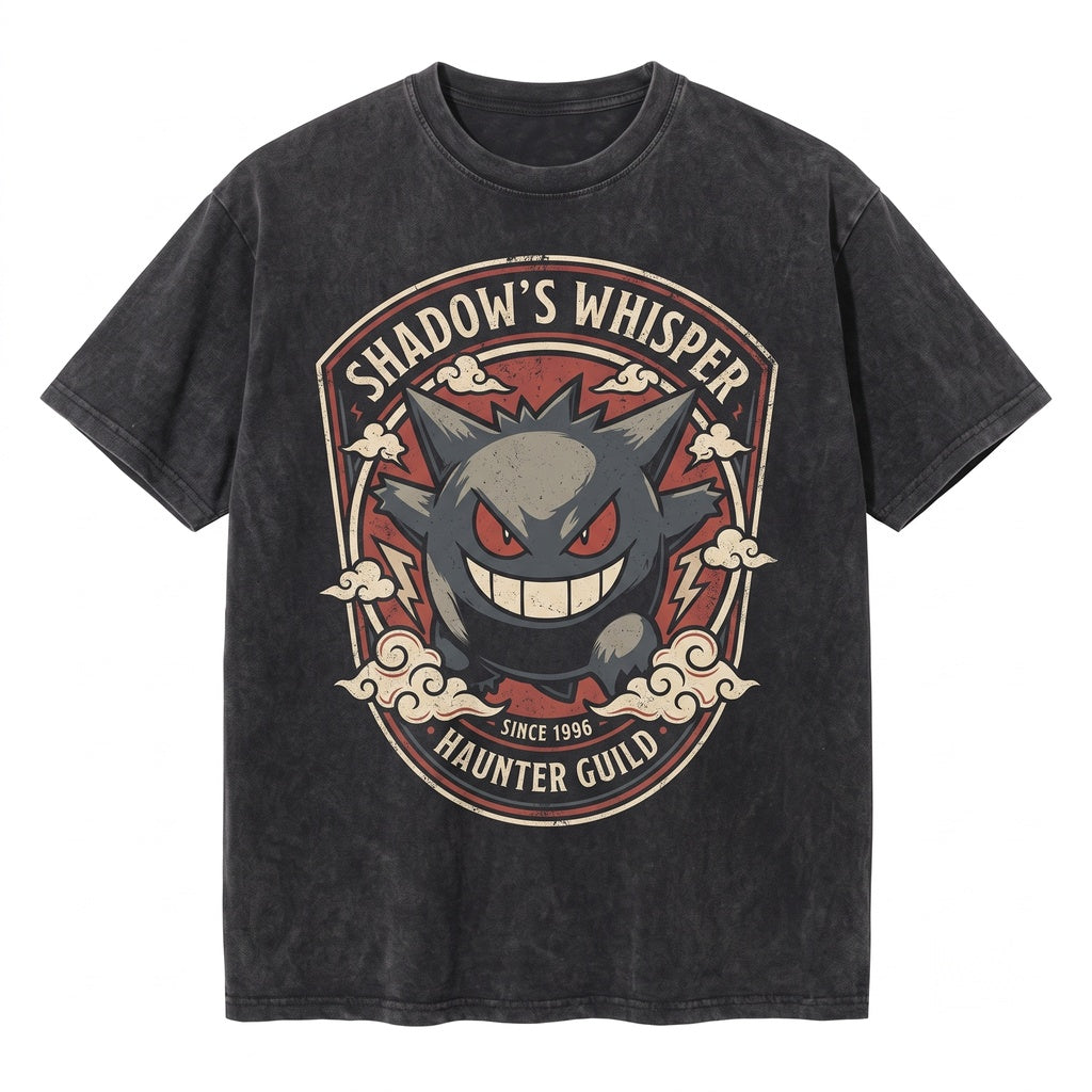 Vintage Wash Gengar Dark Ghost Anime Graphic Oversized Gothic Gamer Retro Streetwear Unisex TShirt