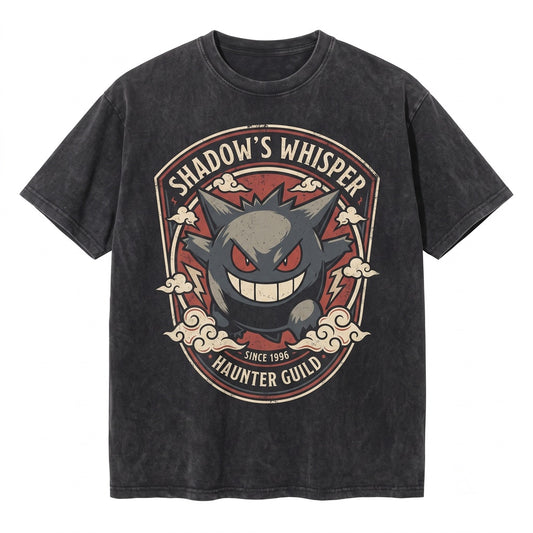 Vintage Wash Gengar Dark Ghost Anime Graphic Oversized Gothic Gamer Retro Streetwear Unisex TShirt
