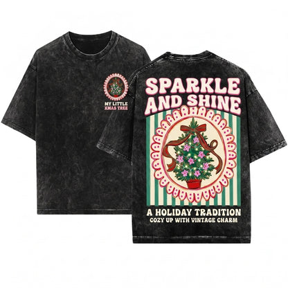 Preppy Cute Pink Green Retro Holiday Sublimation Aesthetic Bow Frame Digital Download Xmas Christmas Unisex Wash T-Shirt
