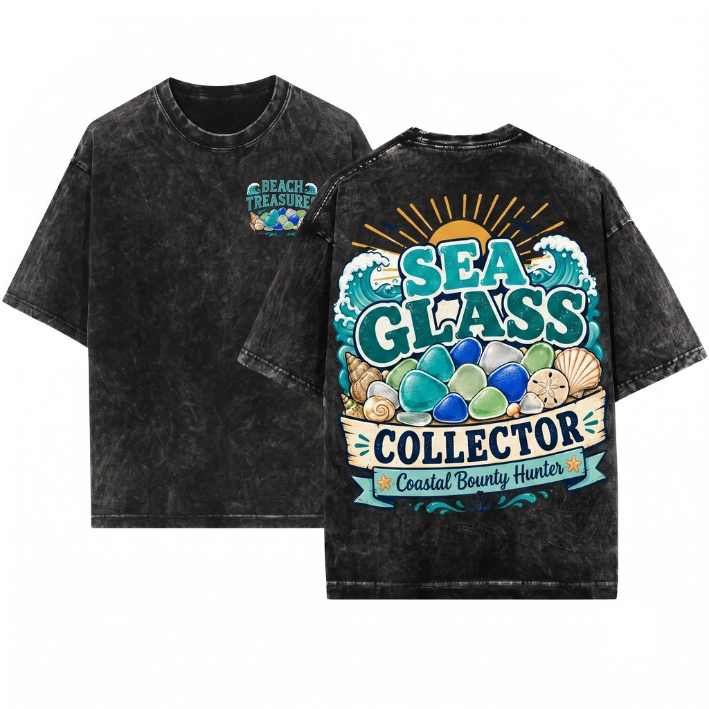 Sea Glass Collector Beach Treasure Hunter Ocean Lover Coastal Seashell Nautical Gift Unisex Wash T-Shirt