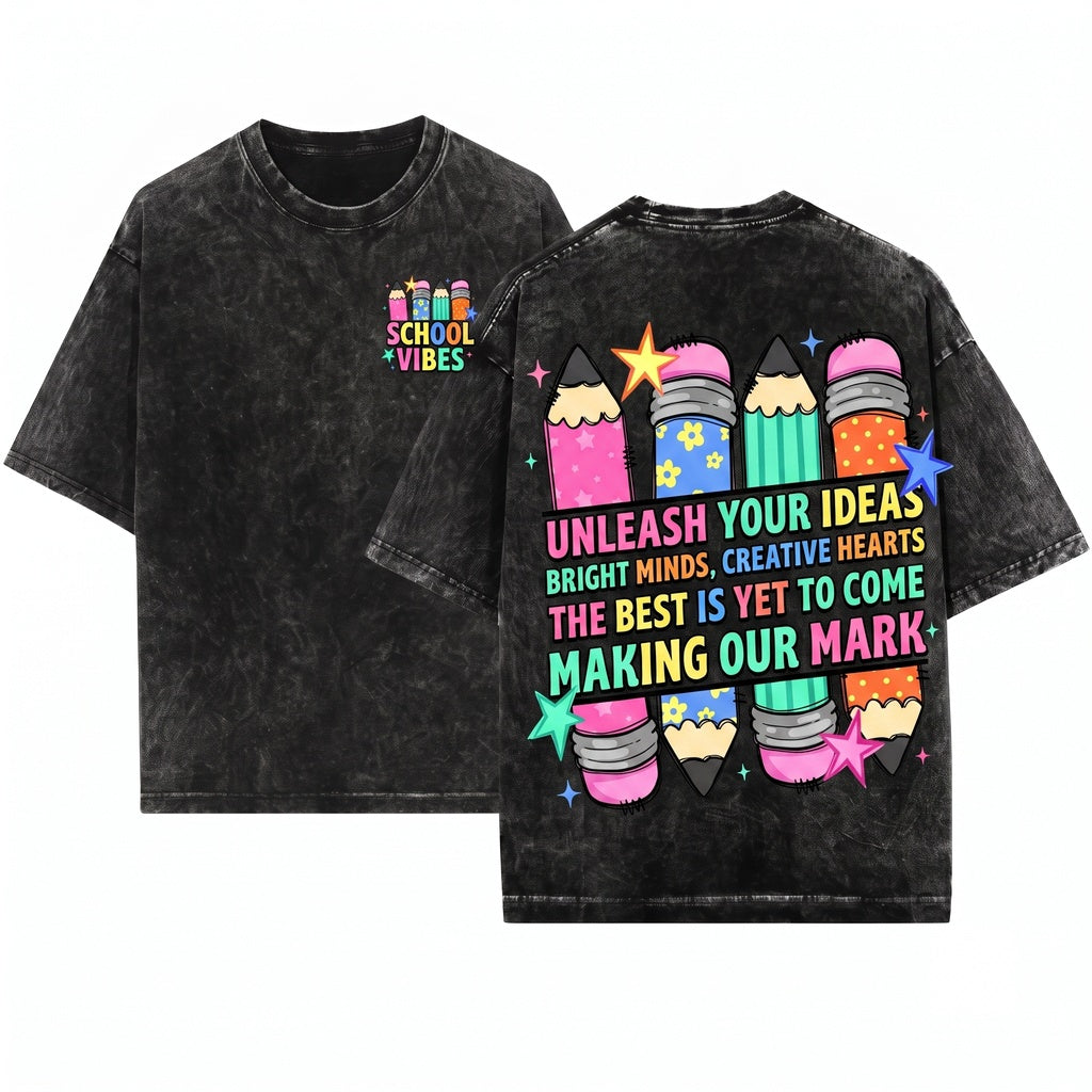 Custom Personalized Teacher Pencil Doodles Back To School Unisex Wash T-Shirt