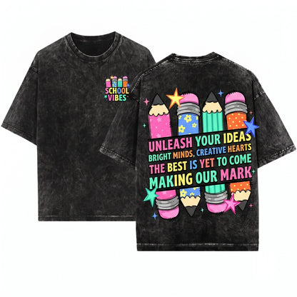Custom Personalized Teacher Pencil Doodles Back To School Unisex Wash T-Shirt