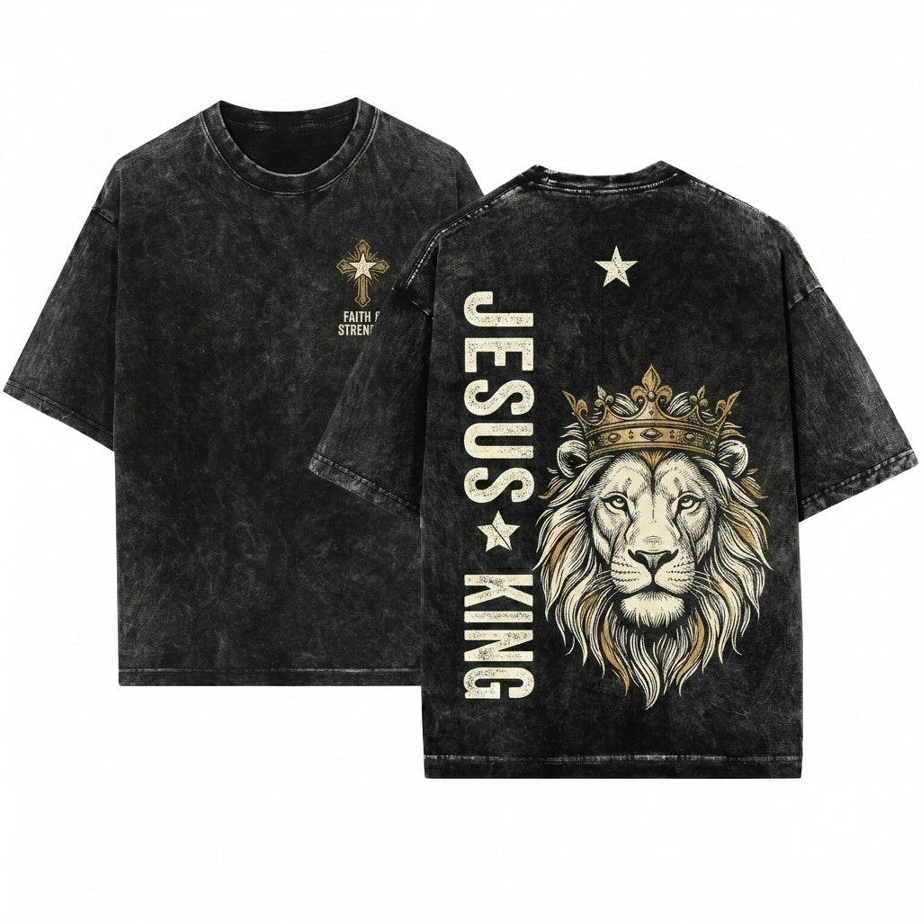 Jesus Is King Religious Gospel Christian Faith Based Apparel Unisex Wash T-Shirt