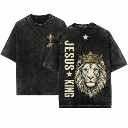 Jesus Is King Religious Gospel Christian Faith Based Apparel Unisex Wash T-Shirt