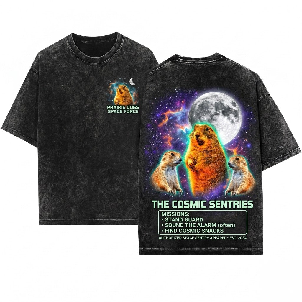 Three Prairie Dog Moon Retro Vintage Graphic Oversized Funny Unisex Wash T-Shirt