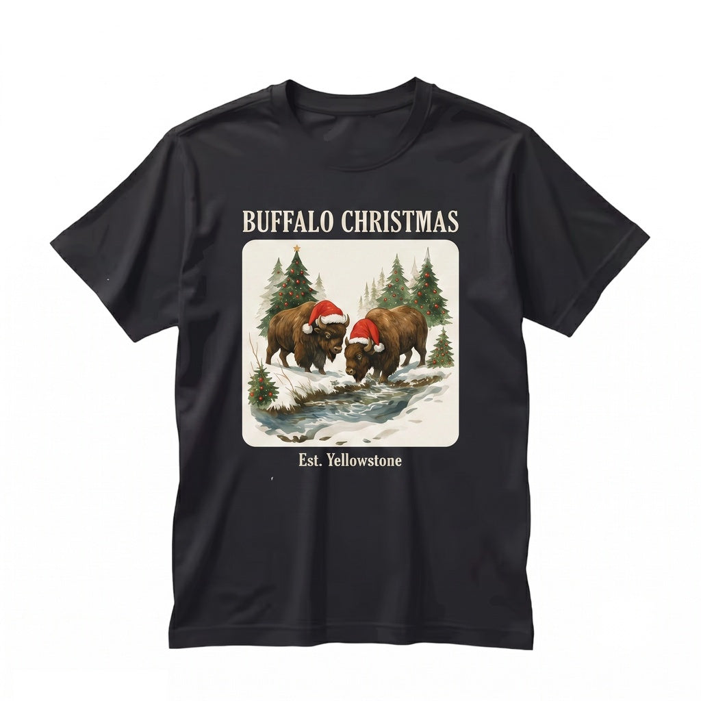 Christmas Bison Holiday Wildlife Buffalo Winter Forest Cozy Rustic Western Sweaters Apparel Unisex TShirt