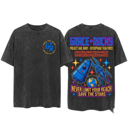 Project Hail Mary Amaze Grace Rocky Embroidered Sci-Fi Space Fan Apparel Gift Movie Unisex Wash T-Shirt