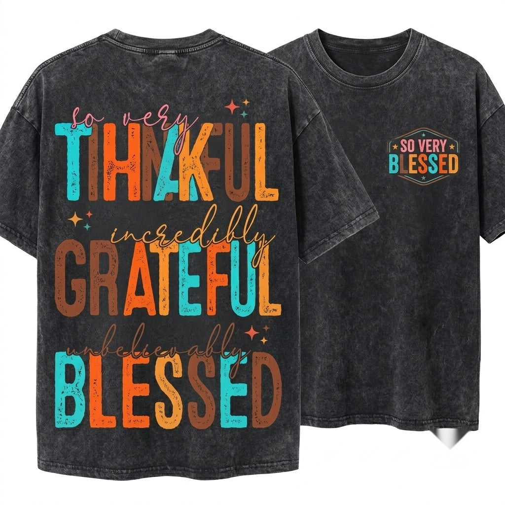 Retro Grunge Christian Fall Thanksgiving Incredibly Grateful Unbelievably Blessed So Very Thankful Unisex Wash T-Shirt