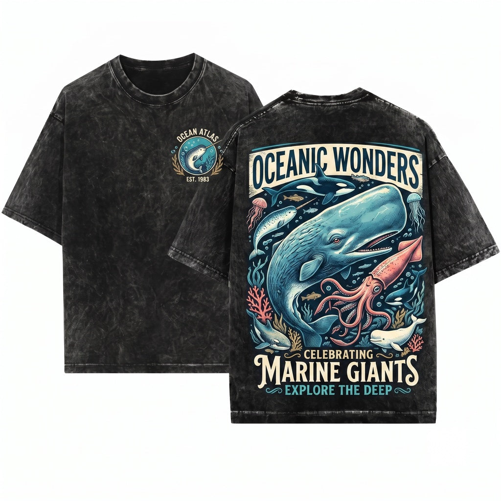 Retro Old School Whale Ocean Mammal Wildlife Marine Coastal Nature Graphic Gift Unisex Wash T-Shirt