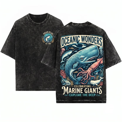 Retro Old School Whale Ocean Mammal Wildlife Marine Coastal Nature Graphic Gift Unisex Wash T-Shirt